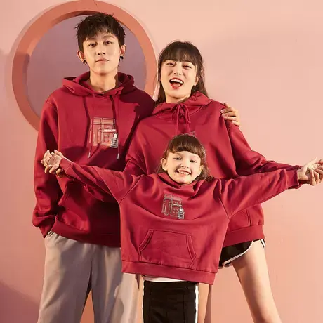 唐狮情侣装卫衣冬季新款男女加绒连帽红色卫衣过年本命年亲子装潮商品大图