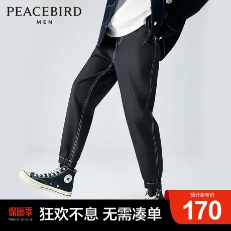 太平鸟男装 刺绣束脚休闲裤男明线设计休闲长裤时尚弹力休闲裤图片