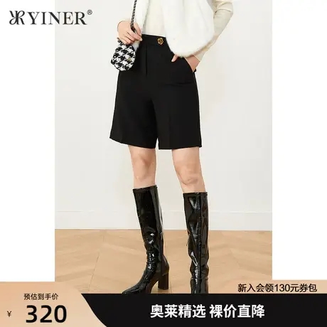 YINER音儿女装2021秋季新款宽松百搭高腰短休闲裤商品大图