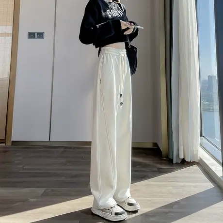 窄版阔腿裤女春秋2024新款高腰宽松米白色香蕉裤垂感直筒运动卫裤商品大图