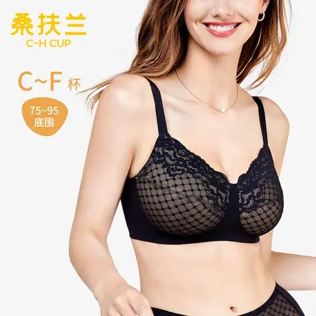 桑扶兰蕾丝无钢圈文胸单层围大胸显小大码聚拢防下垂薄款内衣女图片