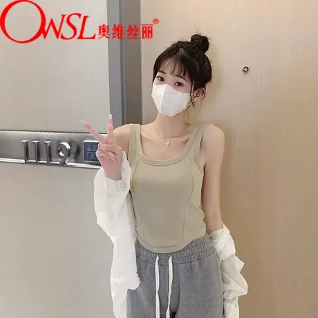 棉带胸垫内搭螺纹背心女聚拢固定杯无袖打底内衣夏图片