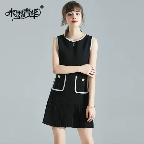 【1件7.9折】春装新品时尚百搭无袖背心裙气质优雅修身A字连衣裙图片