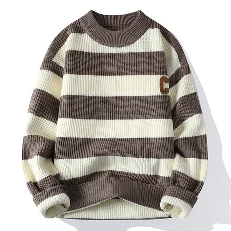 韩版条纹毛衣男士小众潮牌慵懒超火情侣黑白针织秋季宽松毛线衣女商品大图