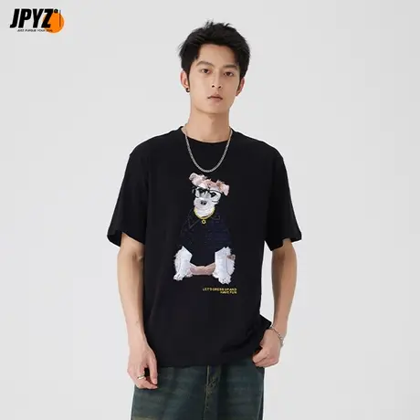 男士短袖2023新款刺绣t恤国潮重磅纯棉休闲上衣夏季轻奢男款体恤商品大图