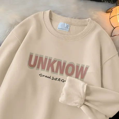 320g重磅男士卫衣秋冬款加绒加厚圆领上衣无帽衫潮流百搭长袖t恤商品大图