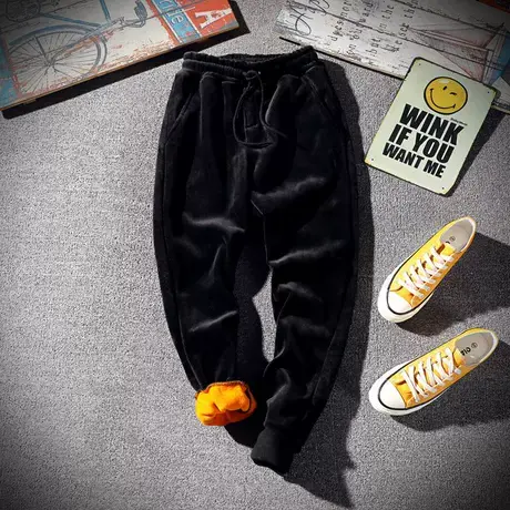 男士休闲裤日系春秋季金丝绒加绒厚款收口裤青年哈伦裤男大码长裤商品大图