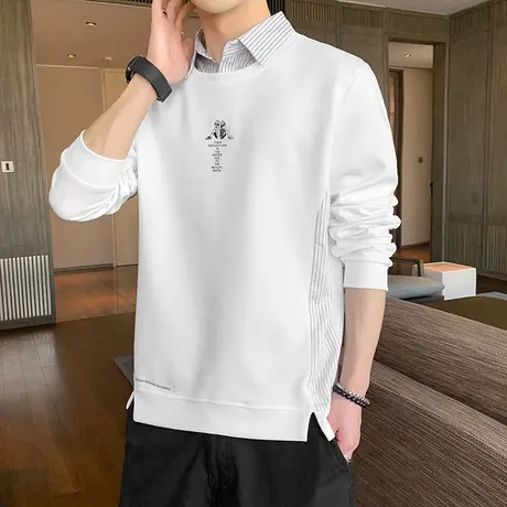 假两件卫衣男士春秋季新款潮流宽松衬衫领秋装上衣潮牌ins长袖t恤商品大图