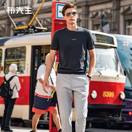 MrBu布先生圆领短袖羊毛t恤2025春夏新款字母logo男士内搭BT12188商品大图