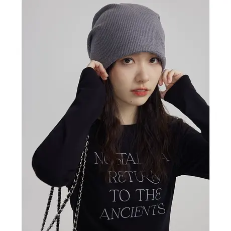 尔给秋季修身黑色打底衫2023新款小众长袖短款显瘦上衣女正肩t恤商品大图