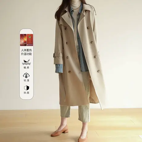 【清仓仅179元】秋冬季黑科技暖燚绒风衣外套女中长款英伦风图片