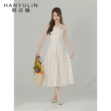 韩语琳法式挂脖吊带连衣裙子女夏2023新款气质收腰显瘦高级感裙子商品大图