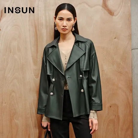 INSUN恩裳线上专选秋季风衣领插肩袖复古美拉德外套商品大图