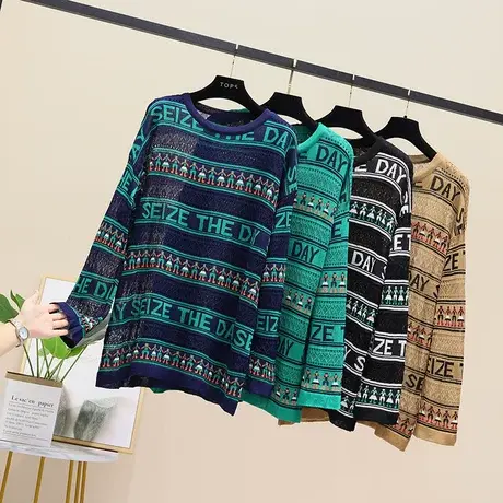 欧洲站2023新款时尚提花字母防晒衫薄宽松长袖冰丝针织打底衫女秋商品大图