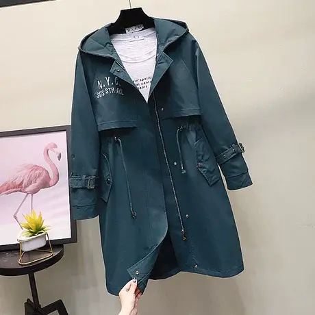 连帽风衣外套女中长款2023春秋新款韩版宽松休闲学生带帽外套拉链图片