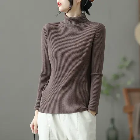 dza 文艺复古宽松针织衫女士休闲打底衫秋冬新款内搭上衣高领毛衣图片