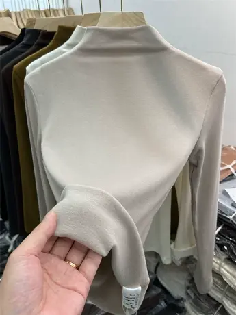 欧货气质半高领加薄绒磨毛长袖T恤女2023秋冬新款内搭打底衫上衣图片