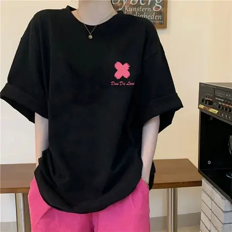 黑色短袖t恤女装2023年新款夏季春秋内搭打底衫上衣体恤仿棉百搭商品大图