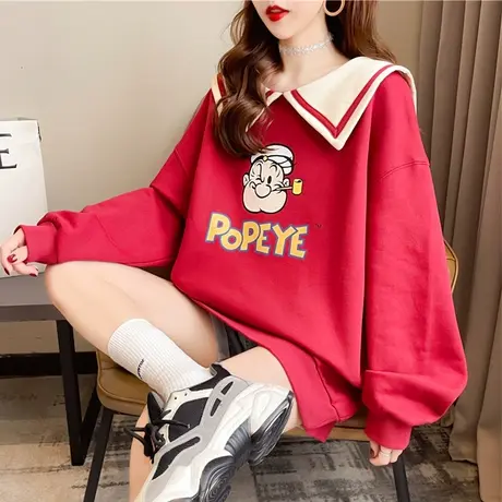 早秋卫衣女春秋季韩版宽松大码bf慵懒风ins娃娃领上衣薄款外套潮图片