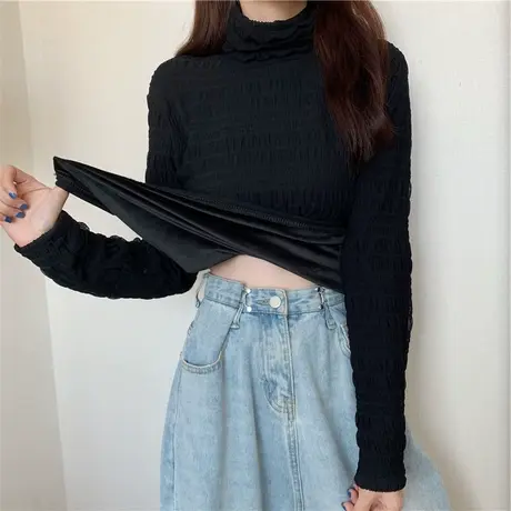 蕾丝打底衫女内搭冬季新款洋气韩版小心机加绒加厚高领设计感上衣商品大图