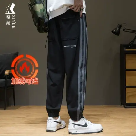 春秋三条杠运动卫裤男宽松大码束脚裤子春秋加绒加厚百搭休闲男裤商品大图