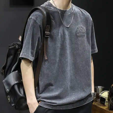 美式复古短袖t恤男宽松潮牌大码男装2024新款男士重磅体恤夏季潮商品大图