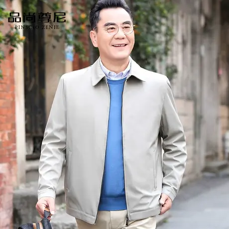 男士爸爸春装外套商务休闲中老年夹克上衣翻领宽松春秋爷爷装茄克商品大图
