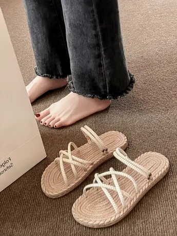 罗马凉鞋女仙女风平底外穿沙滩鞋2023年夏春新款网红百搭编织拖鞋商品大图