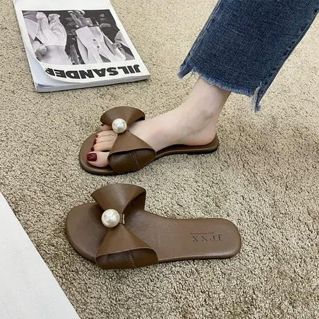 复古百搭凉拖鞋女外穿ins潮2024年夏季新款法式小平底沙滩一字拖商品大图