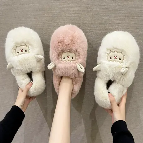 棉拖鞋女包跟冬季保暖防滑室内家居可爱厚底可外穿毛绒棉鞋男冬天商品大图