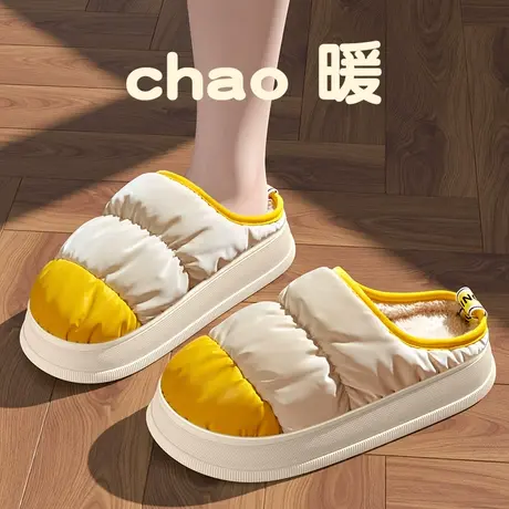 棉拖鞋女秋冬季室内居家羽绒布防滑防水情侣包头保暖厚底毛毛拖鞋商品大图