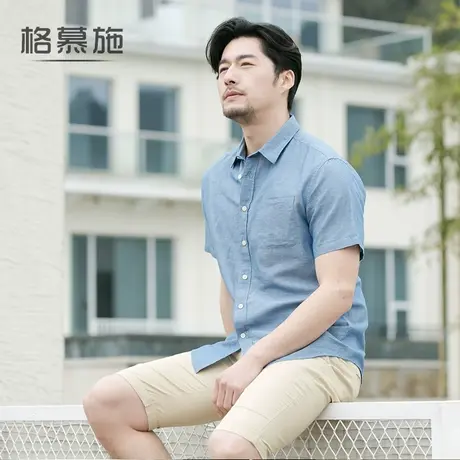 夏季中国风男装半袖棉麻衬衫方领短袖薄款上衣中袖民族风大码寸衣图片