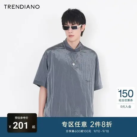 TRENDIANO官方潮牌男装时尚潮流简约亮丝肌理印花舒适圆领短袖t恤商品大图