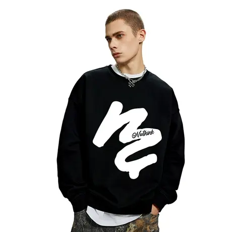 Nuthink日系潮牌圆领卫衣男潮春季加绒加厚宽松大码男士保暖上衣商品大图