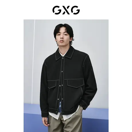 GXG男装 简约明线撞色翻领夹克男时尚宽松休闲夹克外套 24春新品商品大图