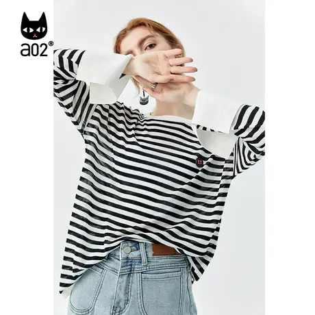 【轻途】a02通勤风薄款针织衫女2023春季条纹撞色空调衫休闲上衣商品大图