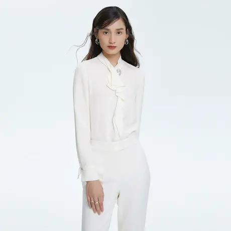 LANCY/朗姿女装春夏新款[昼与夜]白衬衫女长袖通勤时尚职业衬衣图片