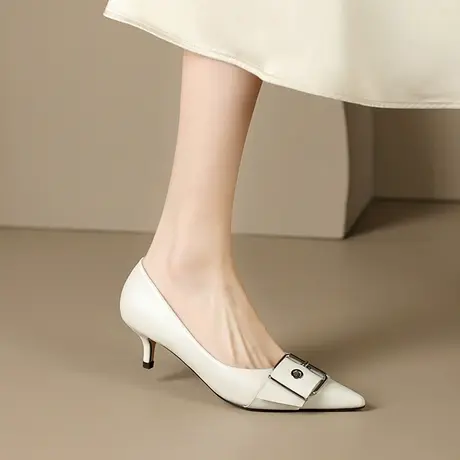 高跟鞋女2024春新款尖头小众细跟法式妈妈鞋猫跟玛丽珍正装单鞋图片