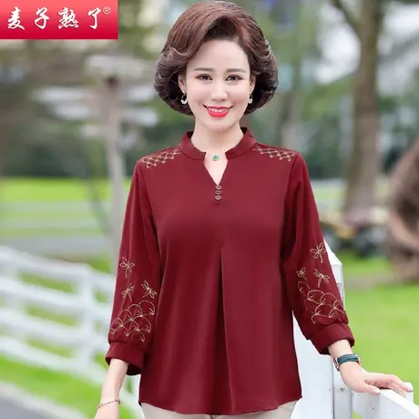 妈妈春装T恤长袖洋气小衫阔太太高贵新款秋装上衣服中老年人女装图片