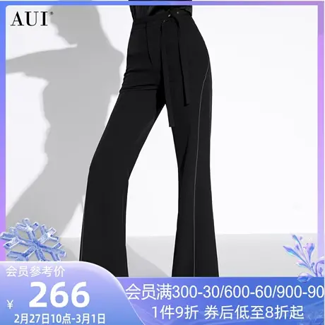 AUI黑色御姐气质高腰显瘦微喇叭裤女2024春夏新款修身休闲长裤子图片