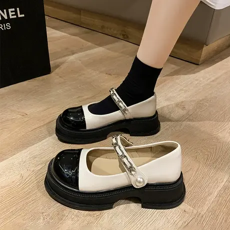 小香风法式赫本风小皮鞋女2024春季新款厚底黑色英伦玛丽珍单鞋秋图片