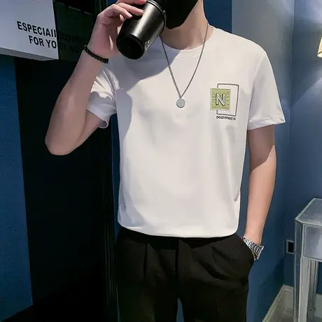 2024夏季时尚休闲简约字母设计感个性潮牌潮流半截袖上衣T恤体恤商品大图