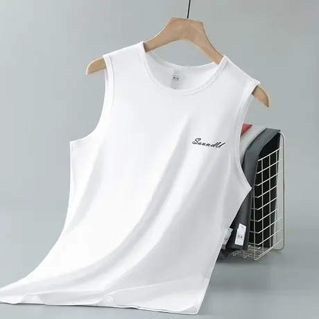 莫代尔棉背心男士夏季冰丝凉感健身速干运动篮球坎肩白色无袖t恤商品大图