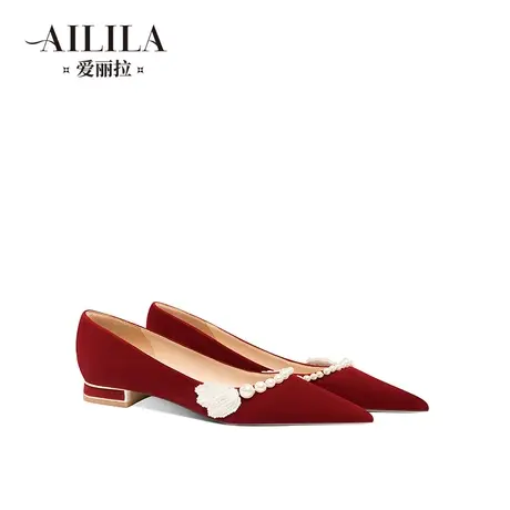 爱丽拉红色汉服婚鞋女2023新款平底中式秀禾服新娘低跟孕妇不累脚商品大图