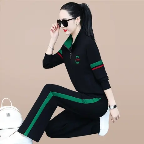 直筒裤休闲运动服套装女春秋2023新款时髦立领拉链卫衣外套两件套图片