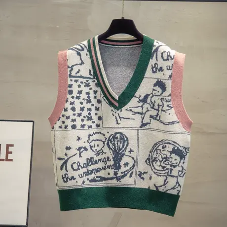 v领毛衣坎肩女2023秋装新款宽松上衣外穿马夹外搭针织马甲背心潮图片