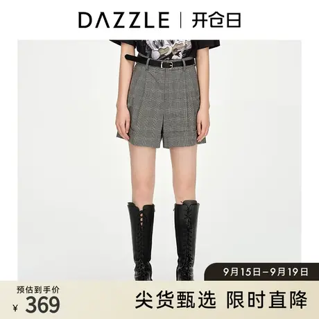 DAZZLE地素奥莱 威尔士格纹卷边休闲短裤西裤女2D1Q1123E商品大图