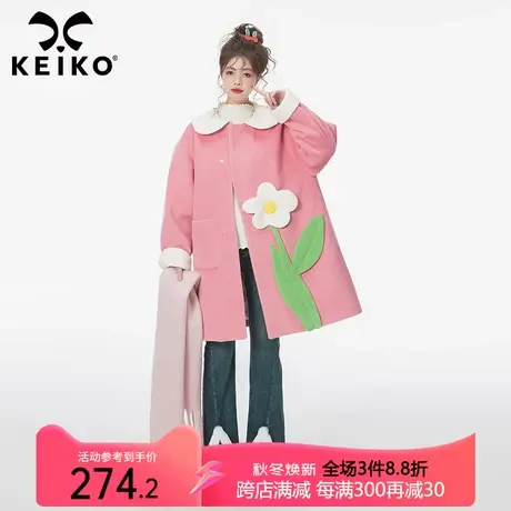 柔顺仿羚羊绒粉色毛呢大衣女夹棉加厚2023秋冬高级感贴花呢子外套商品大图