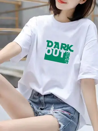 长款t恤女短袖遮屁股中长款大码宽松字母印花仿棉上衣百搭半袖夏商品大图
