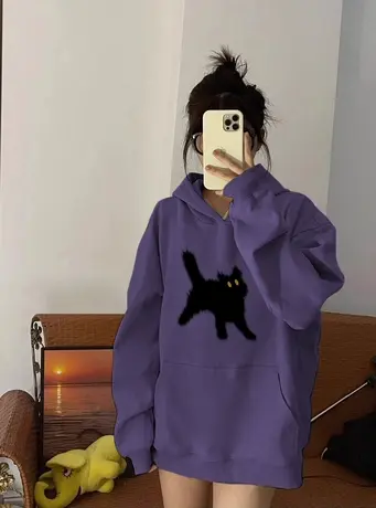 高级感卫衣女秋季薄款小个子宽松美式复古慵懒风连帽外套oversize图片